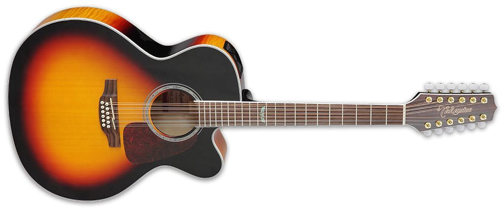 Takamine GJ72CE-12-BSB 12-String, Jumbo Cutaway, Sunburst Solid Spruce Top, Figure Maple Back w/ TK-40D Pickup