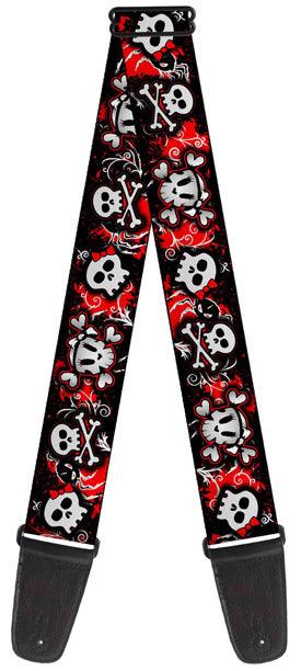 Buckle Down Girlie Skull Black/Red Guitar Strap - A Strings