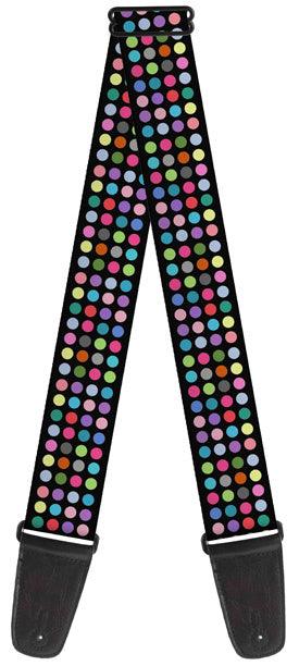 Buckle Down Mini Black & Multi Coloured Polka Dots Guitar Strap - A Strings