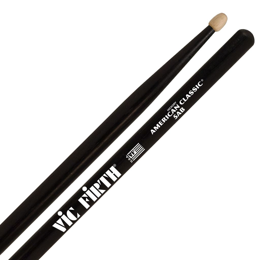 Baqueta clásica americana de nogal de Vic Firth, punta de madera, 5A, color negro