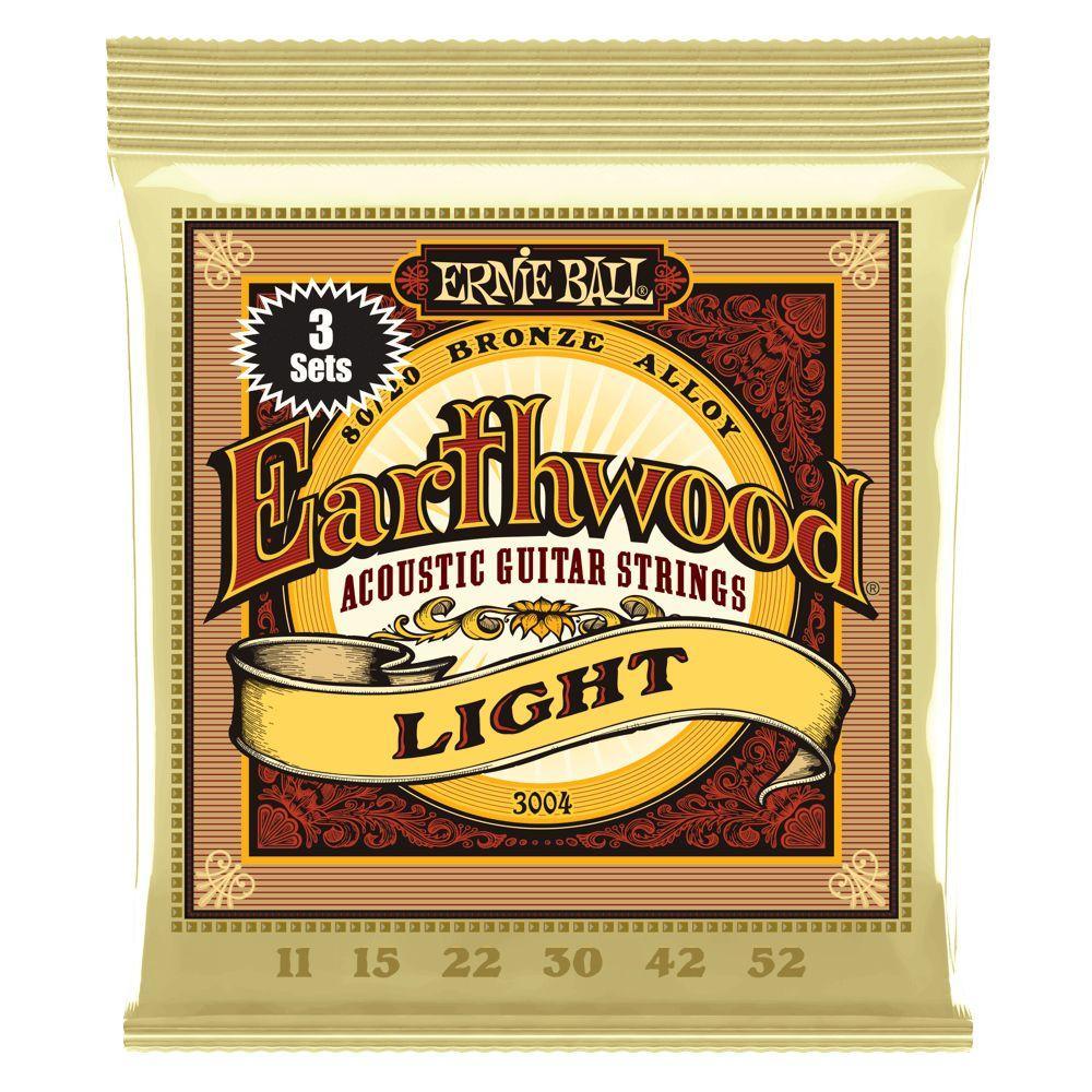 Ernie Ball 3-Pack Earthwood Acoustic Guitar String Set, 80/20 Bronze, Extra Light .011-.052 - A Strings