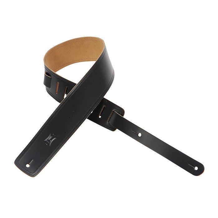 Correa de cuero para guitarra de 2,5" de Levy con costura decorativa en el borde - Negra