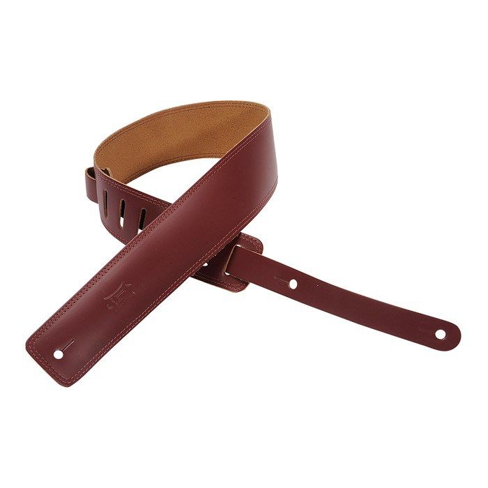 Correa de cuero para guitarra de 2,5" de Levy con costura decorativa en el borde - Burdeos