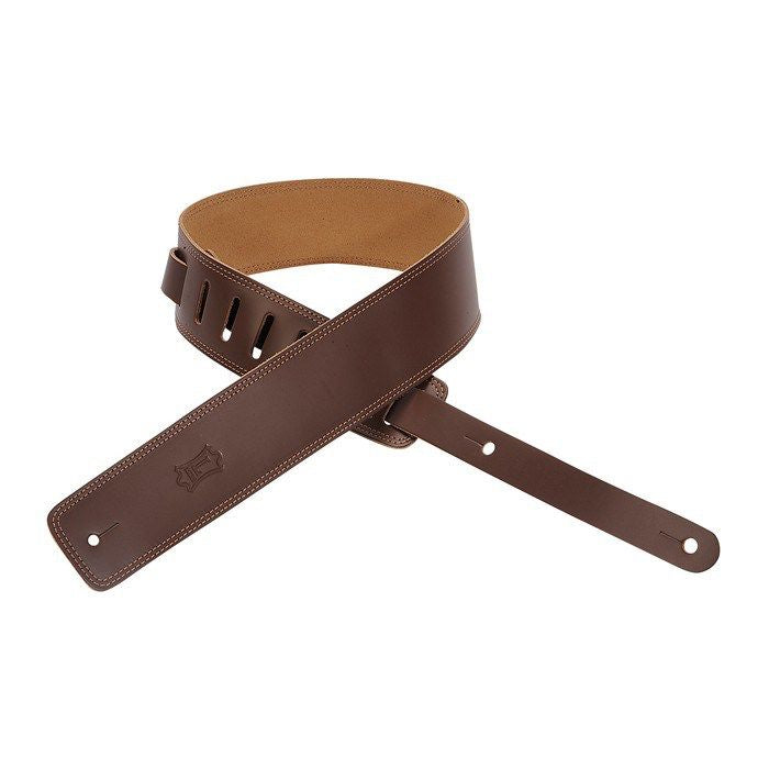 Correa de cuero para guitarra de 2,5" de Levy con costura decorativa en los bordes - Marrón