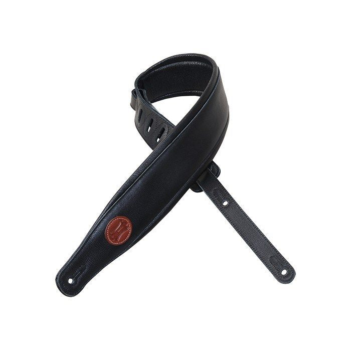 Correa de guitarra acolchada de cuero de 2,5" con logotipo exclusivo de Levy's - Negra