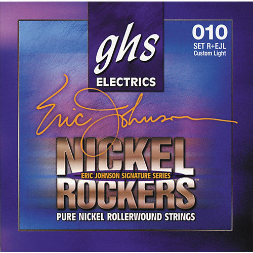 Jeu de cordes pour guitare électrique GHS Nickel Rockers Eric Johnson, nickel pur, REJL .010-.050