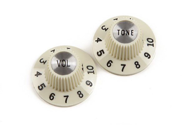 Fender Pure Vintage 1965 Jazzmaster Witch Hat Knobs, Vintage White, Set of 2