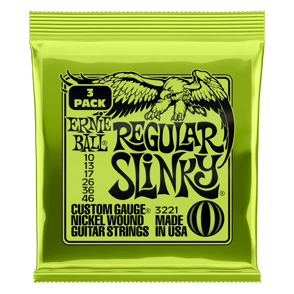 Ernie Ball 3-Pack Electric Guitar String Sets, Nickel, Regular Slinky .010-.046 - A Strings