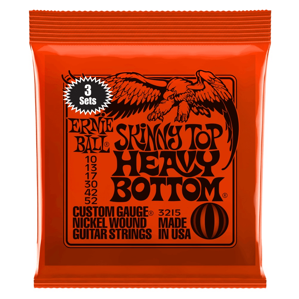 Ernie Ball 3-Pack Electric Guitar String Sets, Nickel, Skinny Top/Heavy Bottom .010-.052 - A Strings