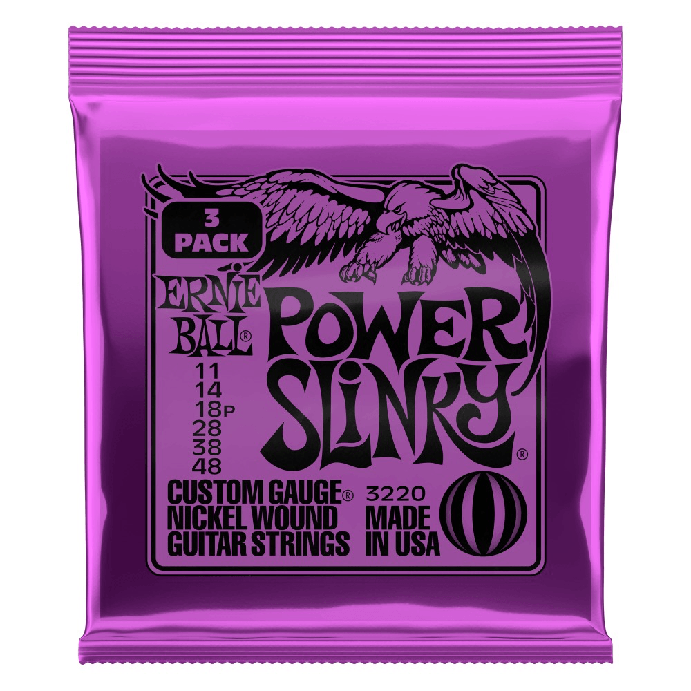 Ernie Ball 3-Pack Electric Guitar String Sets, Nickel, Power Slinky .011-.048 - A Strings