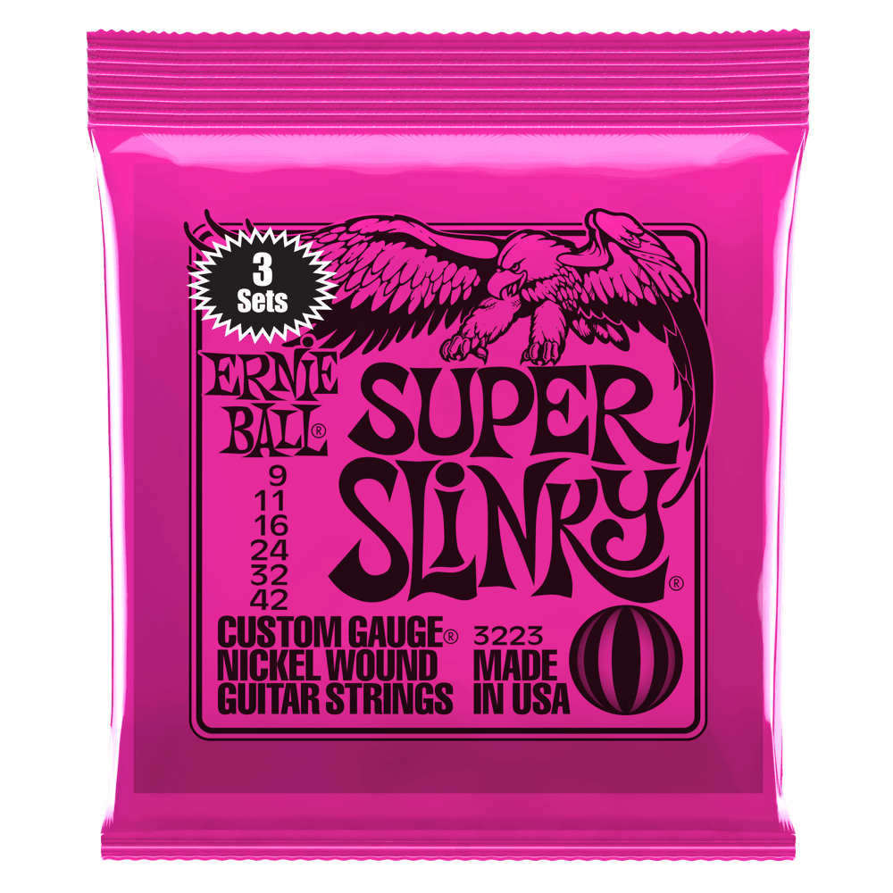 Ernie Ball 3-Pack Electric Guitar String Sets, Nickel, Super Slinky .009-.042 - A Strings