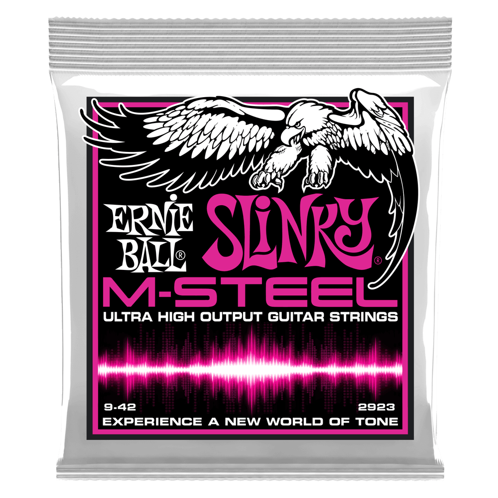 Ernie Ball M-Steel Electric Guitar String Set, Super Slinky .009-.042 - A Strings