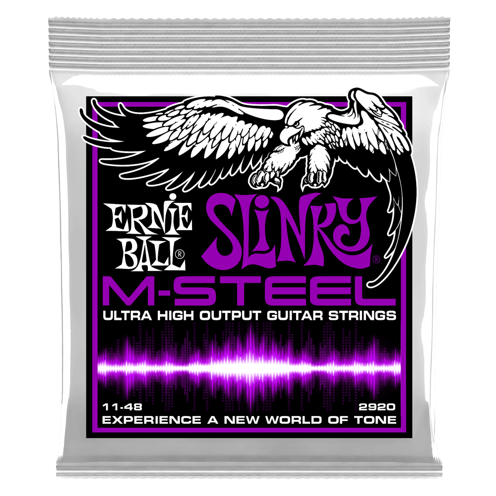 Ernie Ball M-Steel Electric Guitar String Set, Power Slinky .011-.048 - A Strings