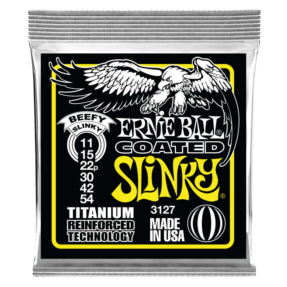 Ernie Ball Coated Titanium Electric Guitar String Set, Titanium, Beefy Slinky .011-.054 - A Strings