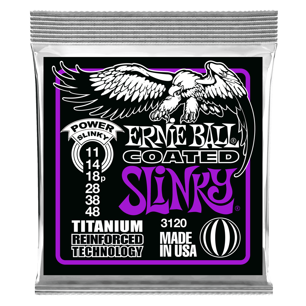 Ernie Ball Coated Titanium Electric Guitar String Set, Titanium, Power Slinky .011-.048 - A Strings