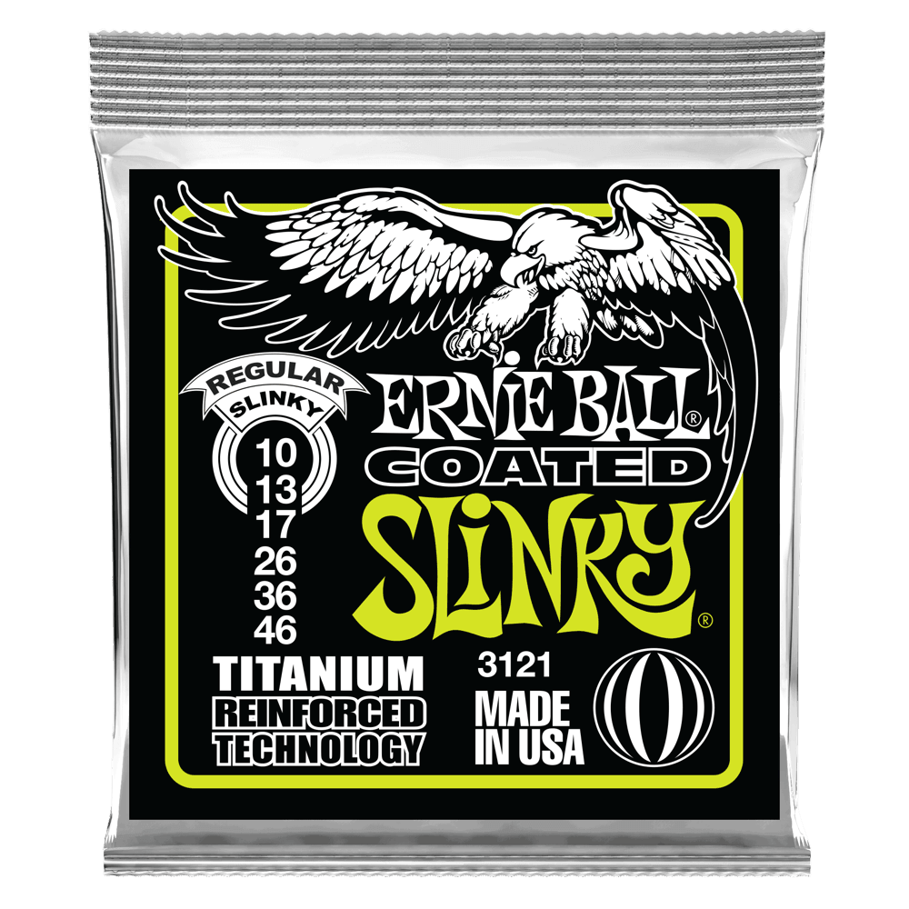 Ernie Ball Coated Titanium Electric Guitar String Set, Titanium, Regular Slinky .010-.046 - A Strings