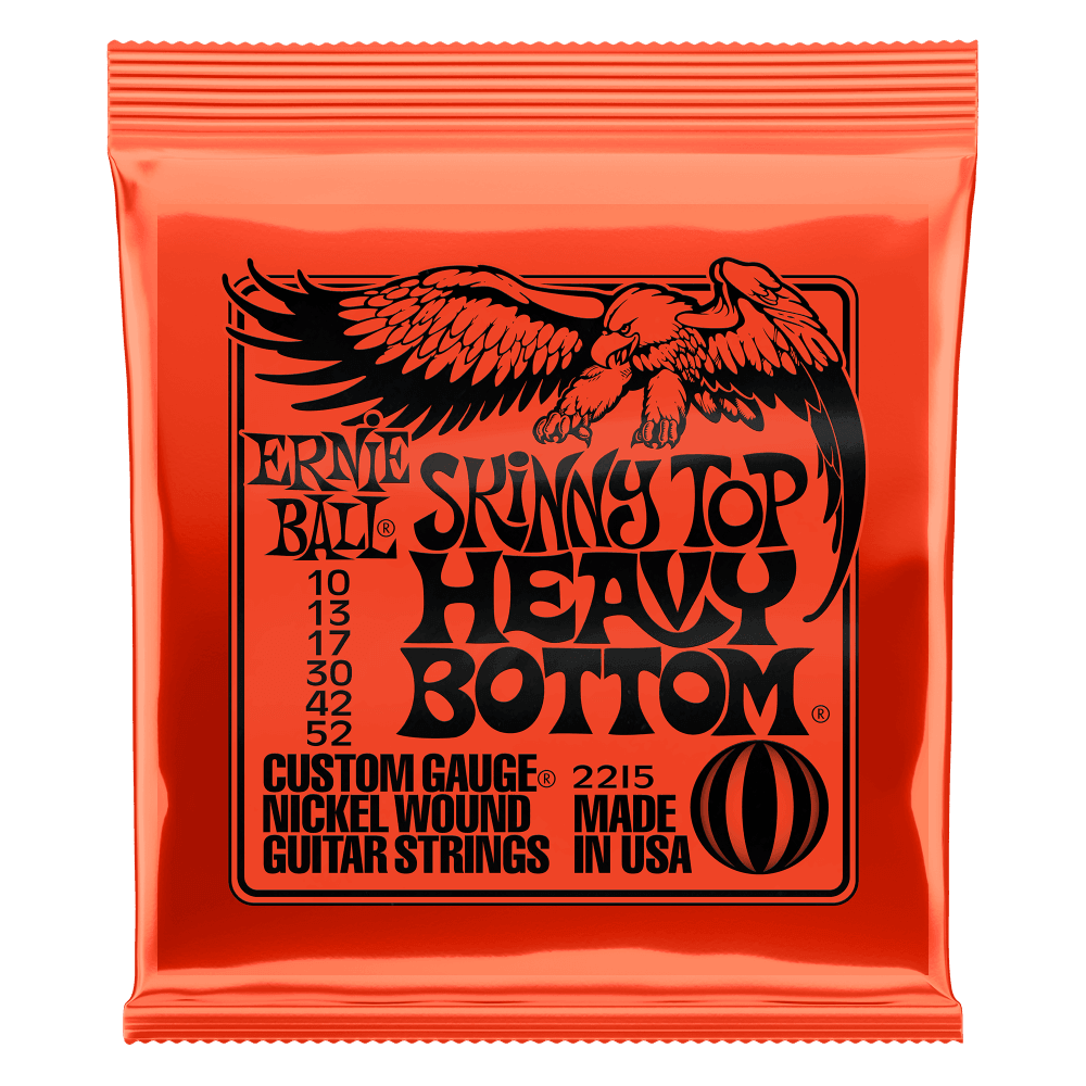 Ernie Ball Electric Guitar String Set, Nickel, Skinny Top/Heavy Bottom .010-.052 - A Strings