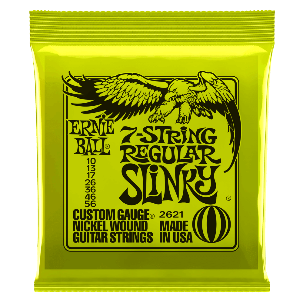 Ernie Ball 7-String Electric Guitar String Set, Nickel, Regular Slinky .010-.056 - A Strings