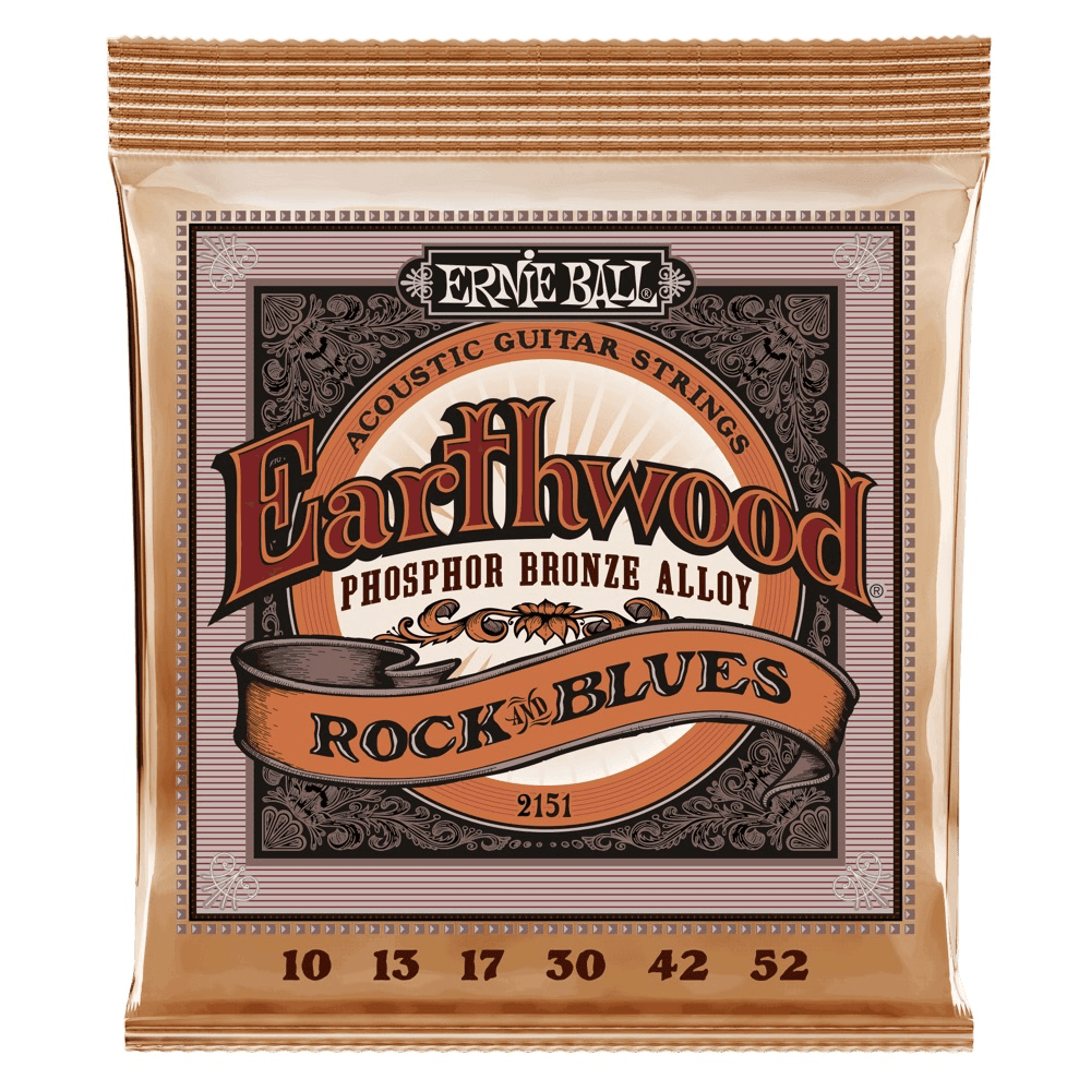 Ernie Ball Earthwood Acoustic Guitar String Set, Phosphor Bronze, Rock and Blues .010-.052 Plain 3rd - A Strings