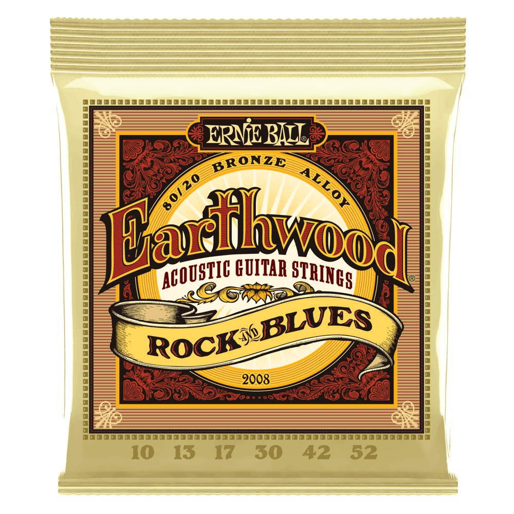 Ernie Ball Earthwood Acoustic Guitar String Set, 80/20 Bronze, Rock and Blues .010-.052 Plain 3rd - A Strings