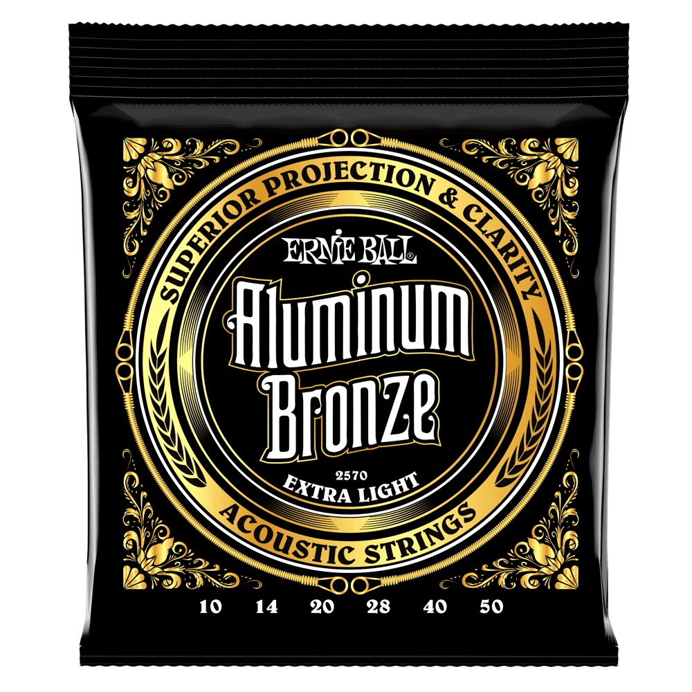 Ernie Ball Aluminium Bronze Acoustic Guitar String Set, Extra Light .010-.050 - A Strings