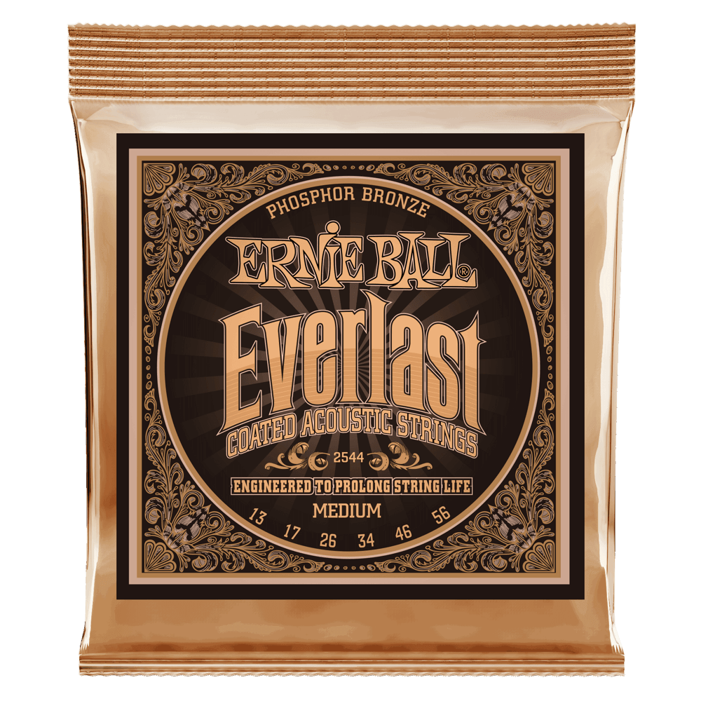 Ernie Ball Everlast Coated Acoustic Guitar String Set, Phosphor Bronze, Medium .013-.056 - A Strings