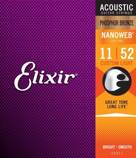 Elixir Nanoweb Coated Acoustic Guitar String Set, Phosphor Bronze, .011-.052 - A Strings