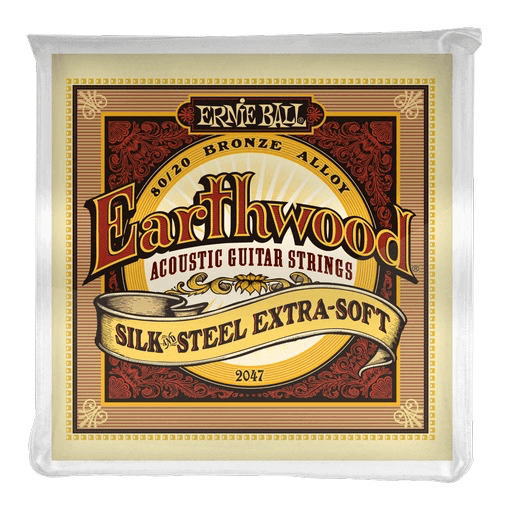 Ernie Ball Earthwood Silk & Steel Acoustic String Set, Extra Soft .010-.050 - A Strings