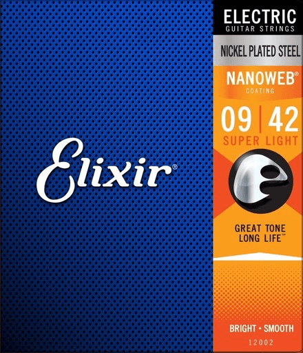 Elixir Nanoweb Coated Electric Guitar String Set, Nickel, .009-.042 - A Strings