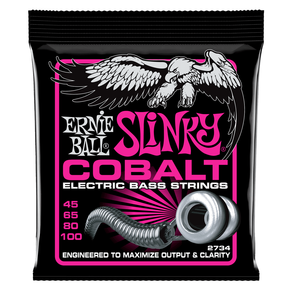 Ernie Ball Cobalt Bass Guitar String Set, Super Slinky .045-.100 - A Strings