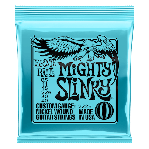 Ernie Ball Slinky Electric Guitar String Set, Mighty Slinky .0085-.040 - A Strings