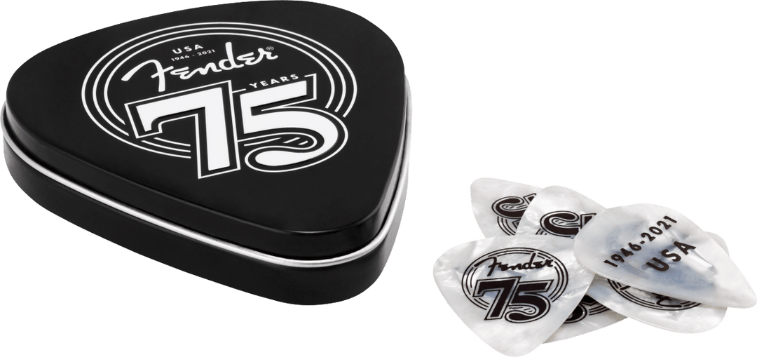 Fender 75th Anniversary Pick Tin - 18 Picks - A Strings