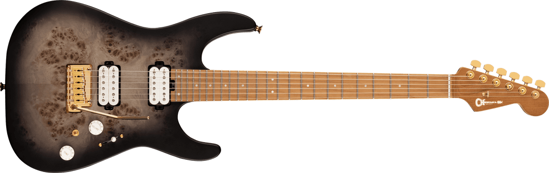 Charvel Pro-Mod DK24 HH 2PT CM Poplar Burl, Caramelized Maple Fingerboard, Transparent Black Burst - A Strings