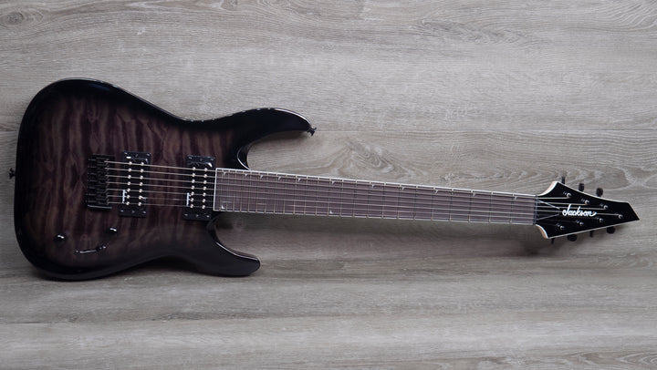 Jackson JS22Q-7 DKA Dinky Arch Top Hardtail, Transparent Black Burst, 7-String