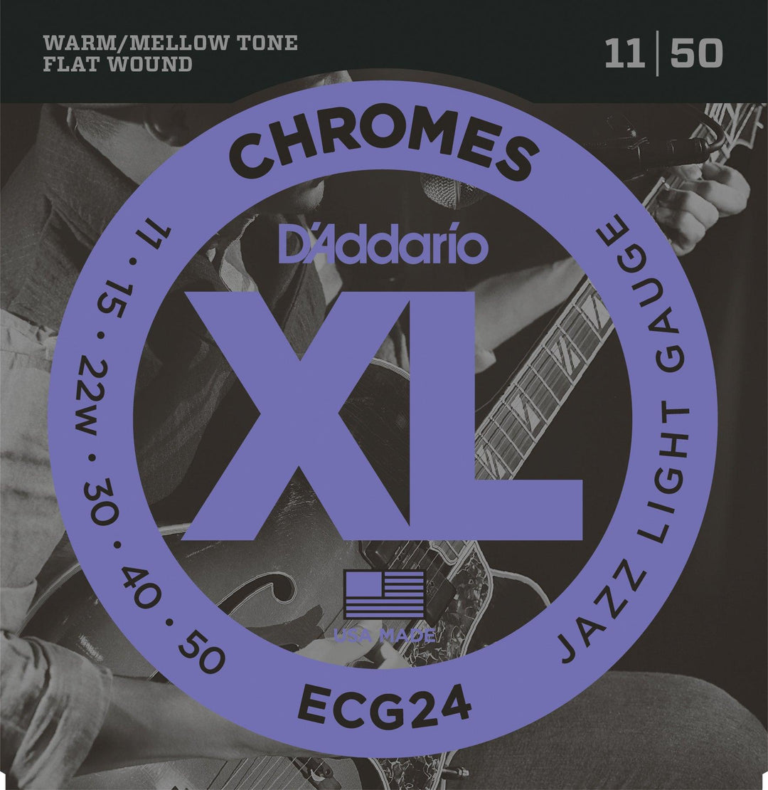 D'Addario Chromes Electric Guitar String Set, Flatwound, ECG24 Jazz Light .011-.050 - A Strings