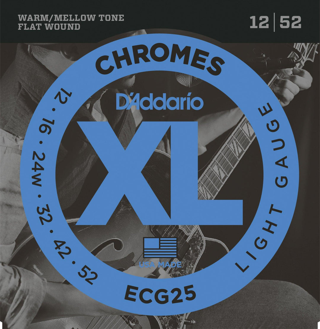 D'Addario Chromes Electric Guitar String Set, Flatwound, ECG25 Light .012-.052 - A Strings
