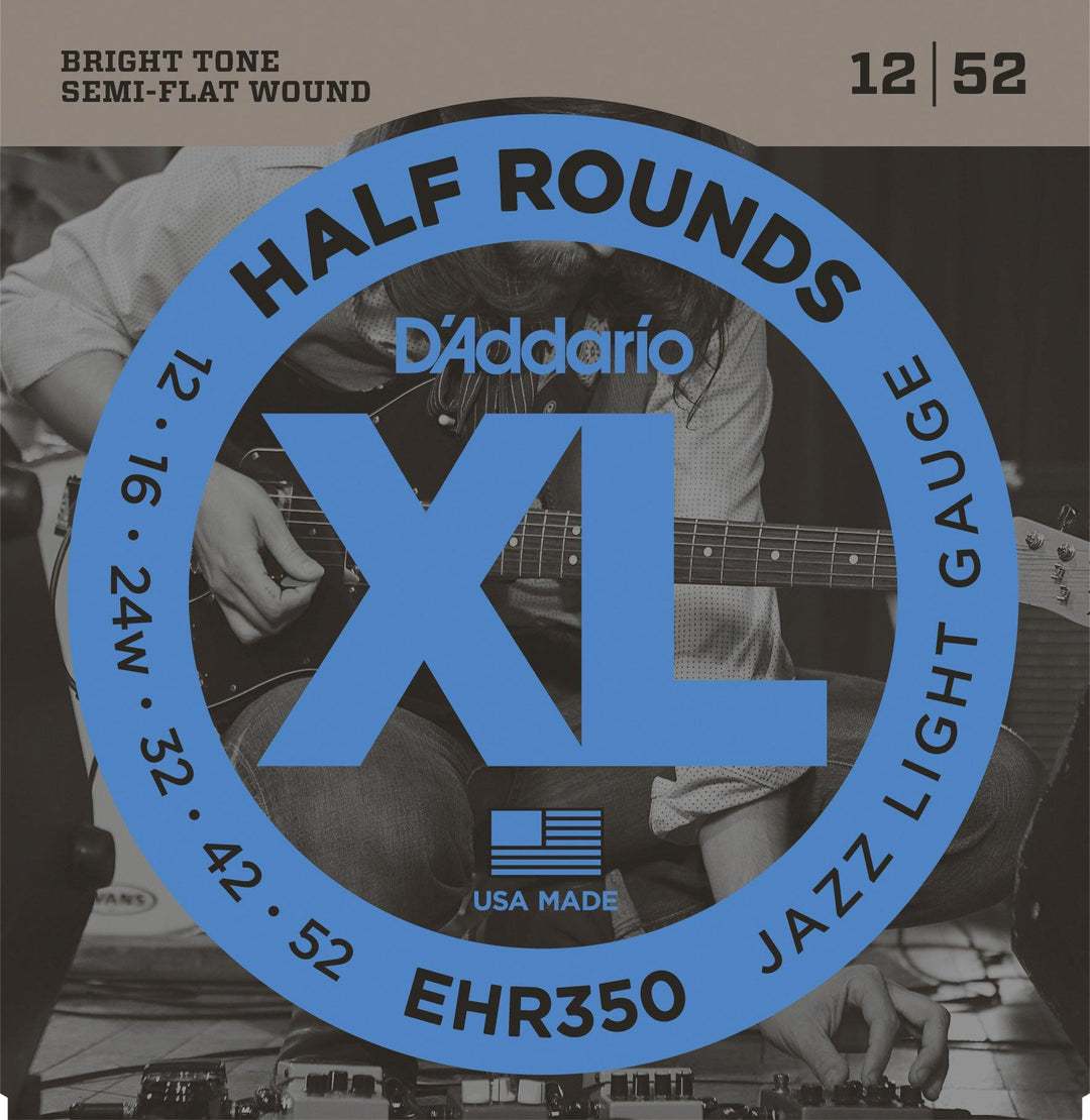 D'Addario XL Half Round Electric Guitar String Set, EHR350 Jazz Light .012-.052 - A Strings