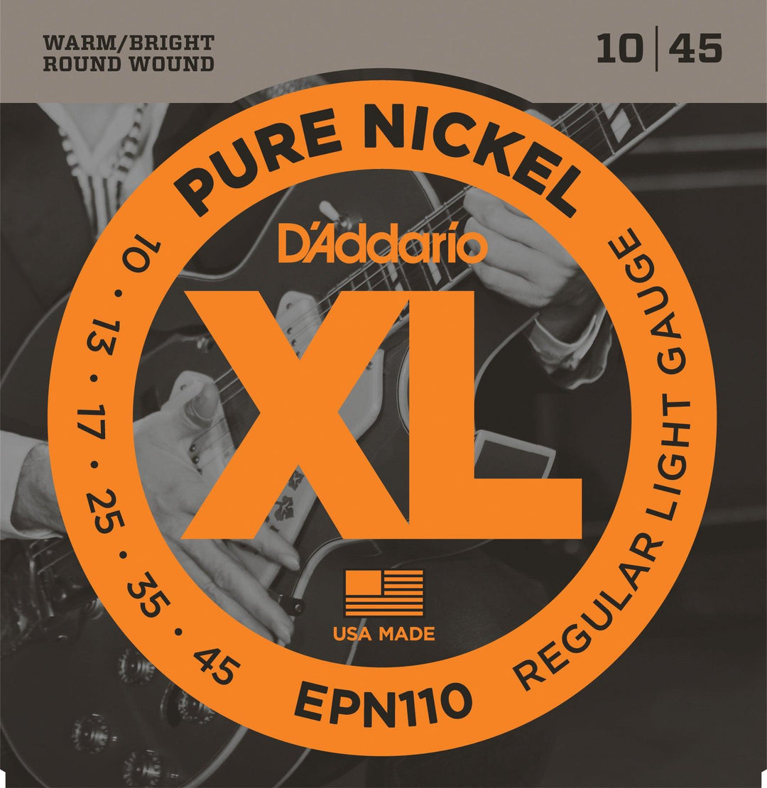D'Addario XL Pure Nickel Electric Guitar String Set, EPN110 Regular Light .010-.045 - A Strings