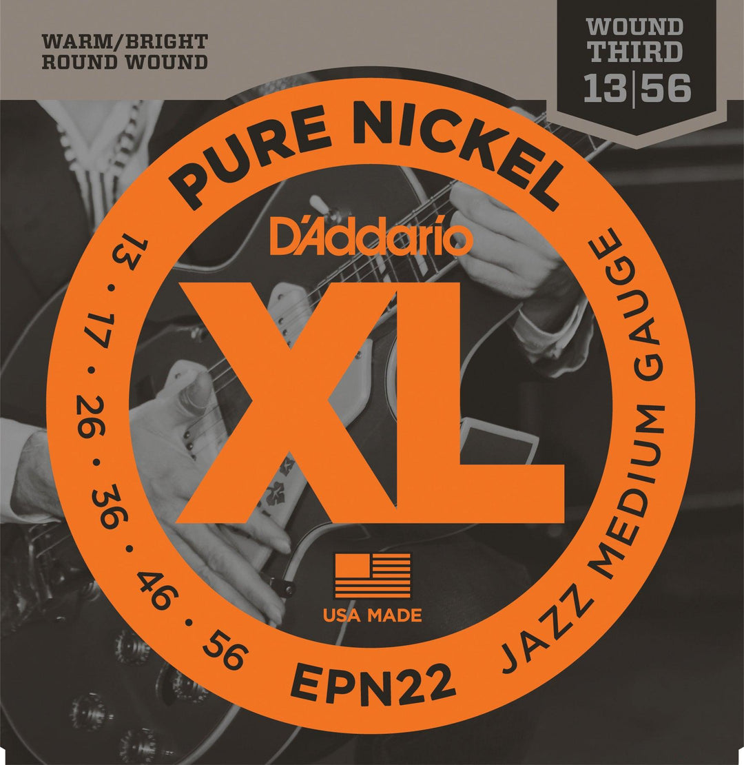 D'Addario XL Pure Nickel Electric Guitar String Set, EPN22 Jazz Medium .013-.055 - A Strings