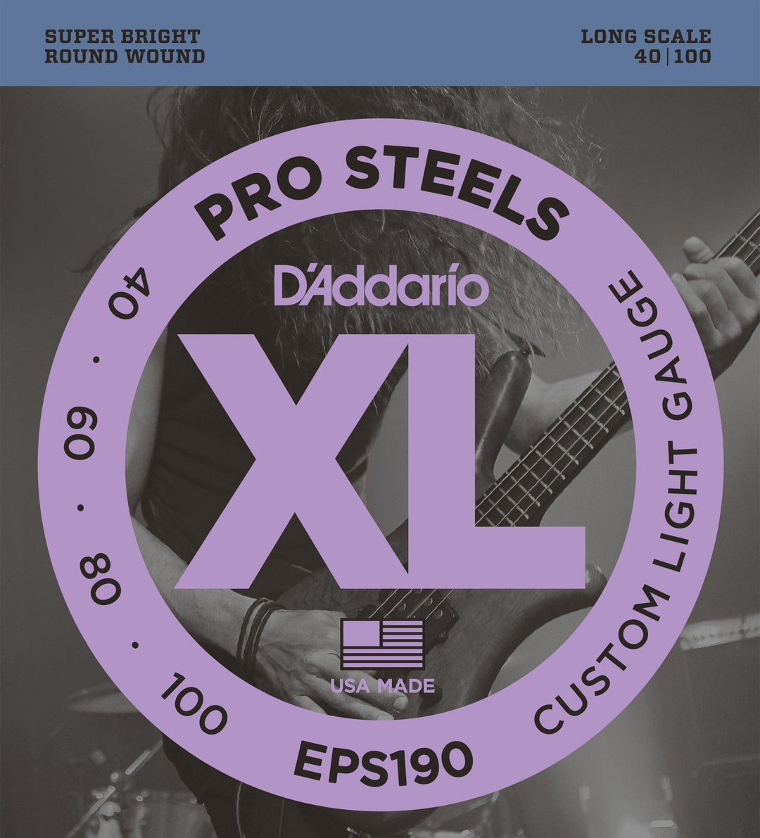 D'Addario ProSteels Bass Guitar String Set, EPS190 Custom Light .040-.100 - A Strings