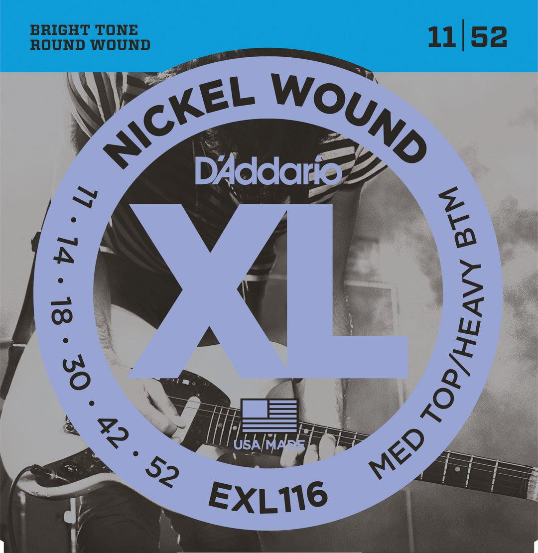 D'Addario XL Electric Guitar String Set, Nickel, EXL116 Medium Top/Heavy Bottom, .011-.052 - A Strings