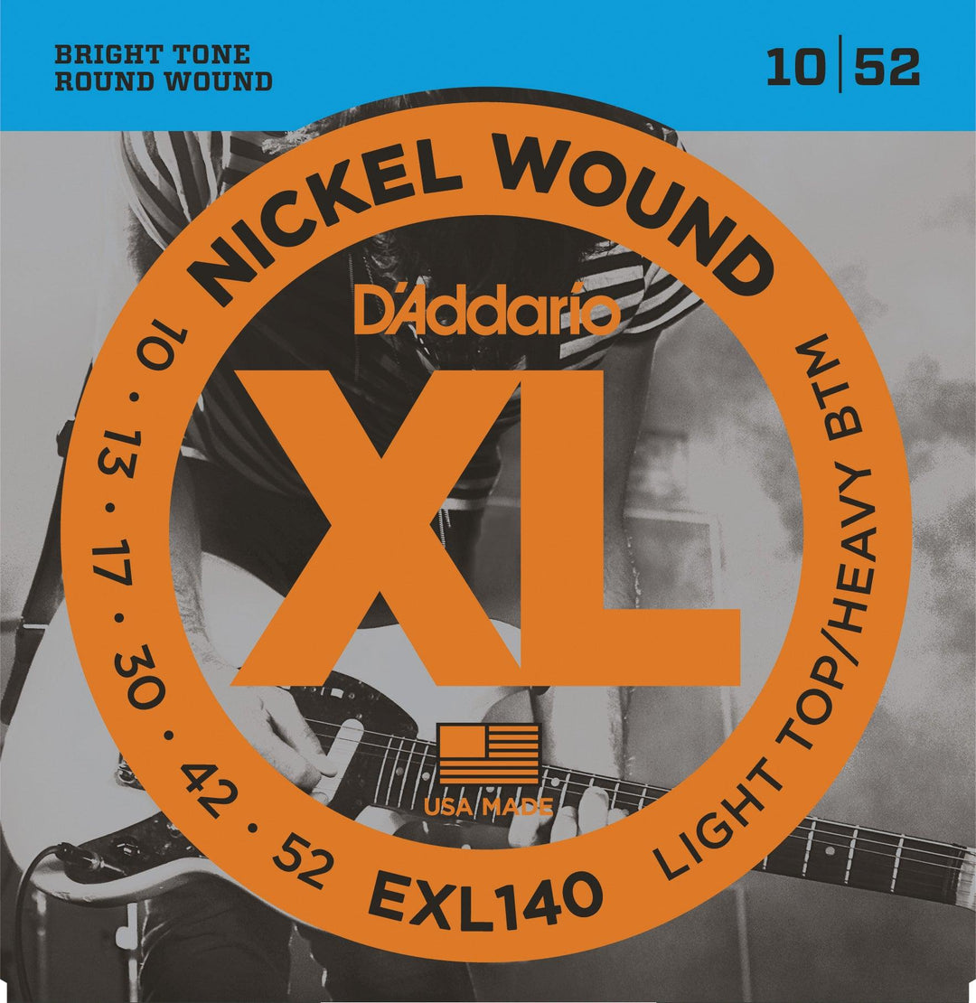 D'Addario XL Electric Guitar String Set, Nickel, EXL140 Light Top/Heavy Bottom .010-.052 - A Strings