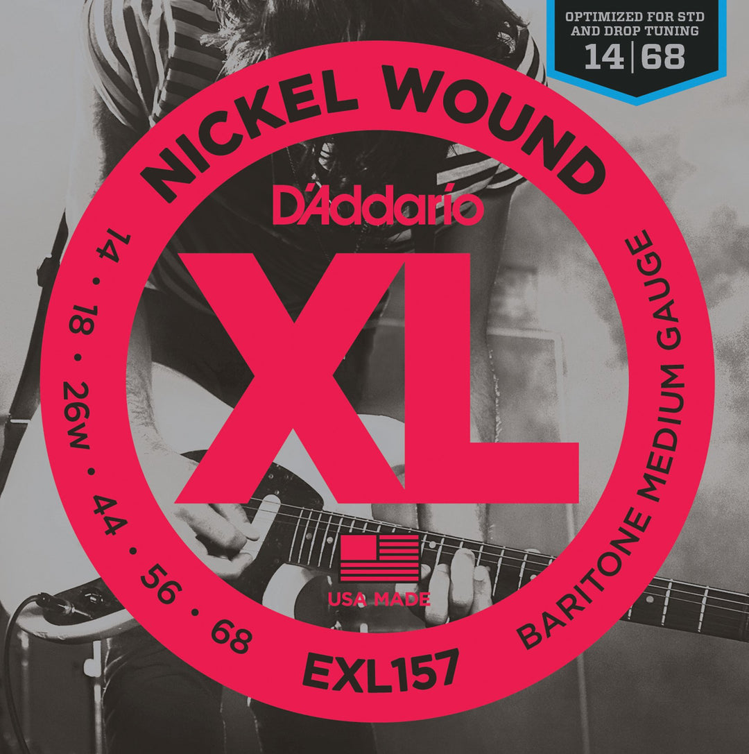 D'Addario XL Electric Guitar String Set, Wound 3rd, EXL157 Baritone Medium .014-.068 - A Strings