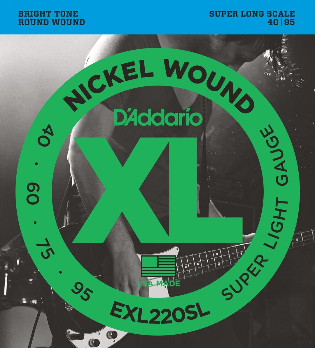 D'Addario XL Bass Guitar String Set, Nickel, EXL220SL Super Light .040-.095, Super Long Scale - A Strings