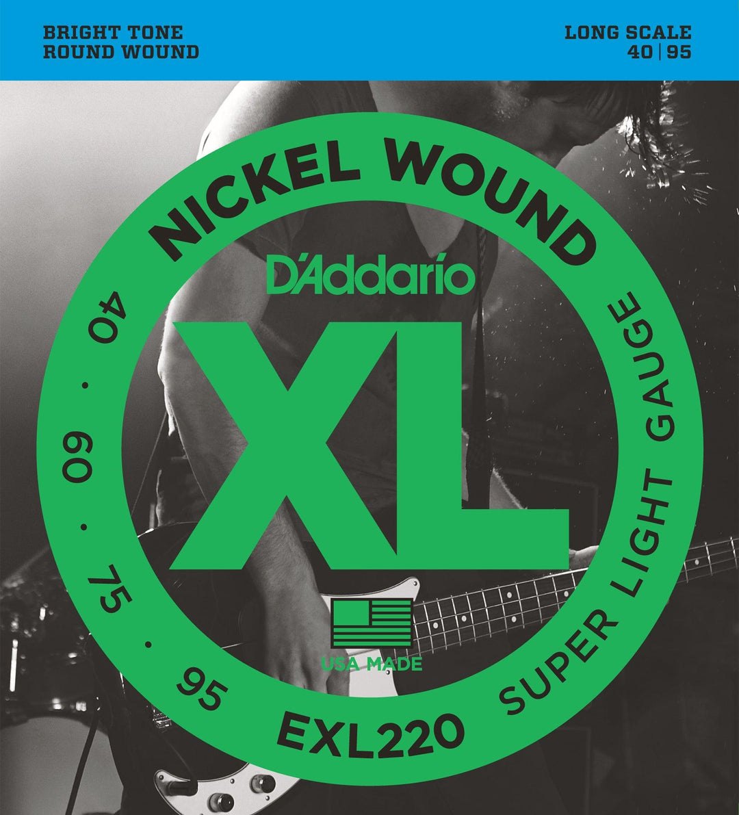 D'Addario XL Bass Guitar String Set, Nickel, EXL220 Super Light .040-.095 - A Strings