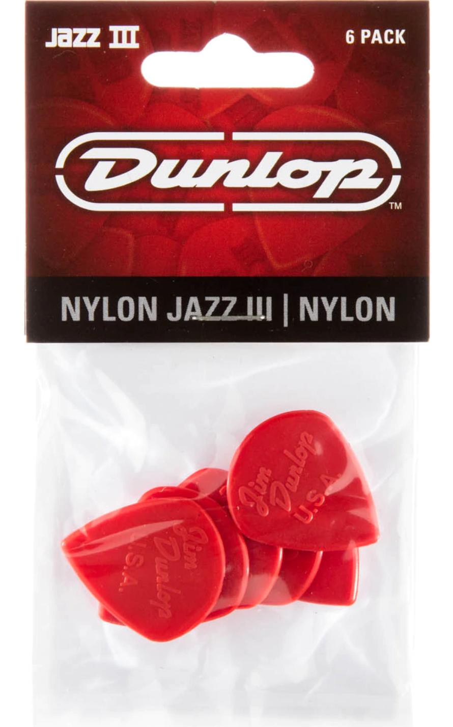 Jim Dunlop Jazz III Picks, Red Nylon, Players Pack 6