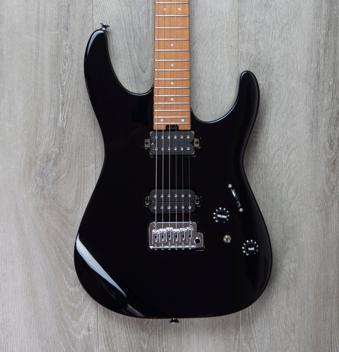 Charvel Pro-Mod DK24 HH 2PT CM, diapasón de arce caramelizado, negro brillante