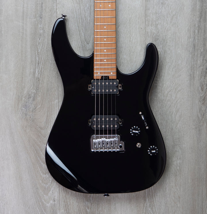 Charvel Pro-Mod DK24 HH 2PT CM, diapasón de arce caramelizado, negro brillante