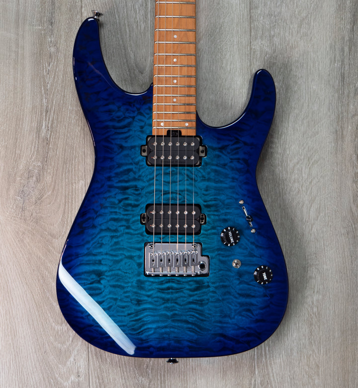 Charvel Pro-Mod DK24 HH 2PT CM, diapasón de arce caramelizado, ráfaga de cloro