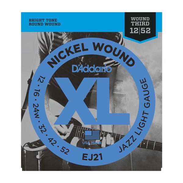 D'Addario XL Jazz Electric Guitar String Set, Nickel, EJ21 Jazz Light .012-.052 - A Strings